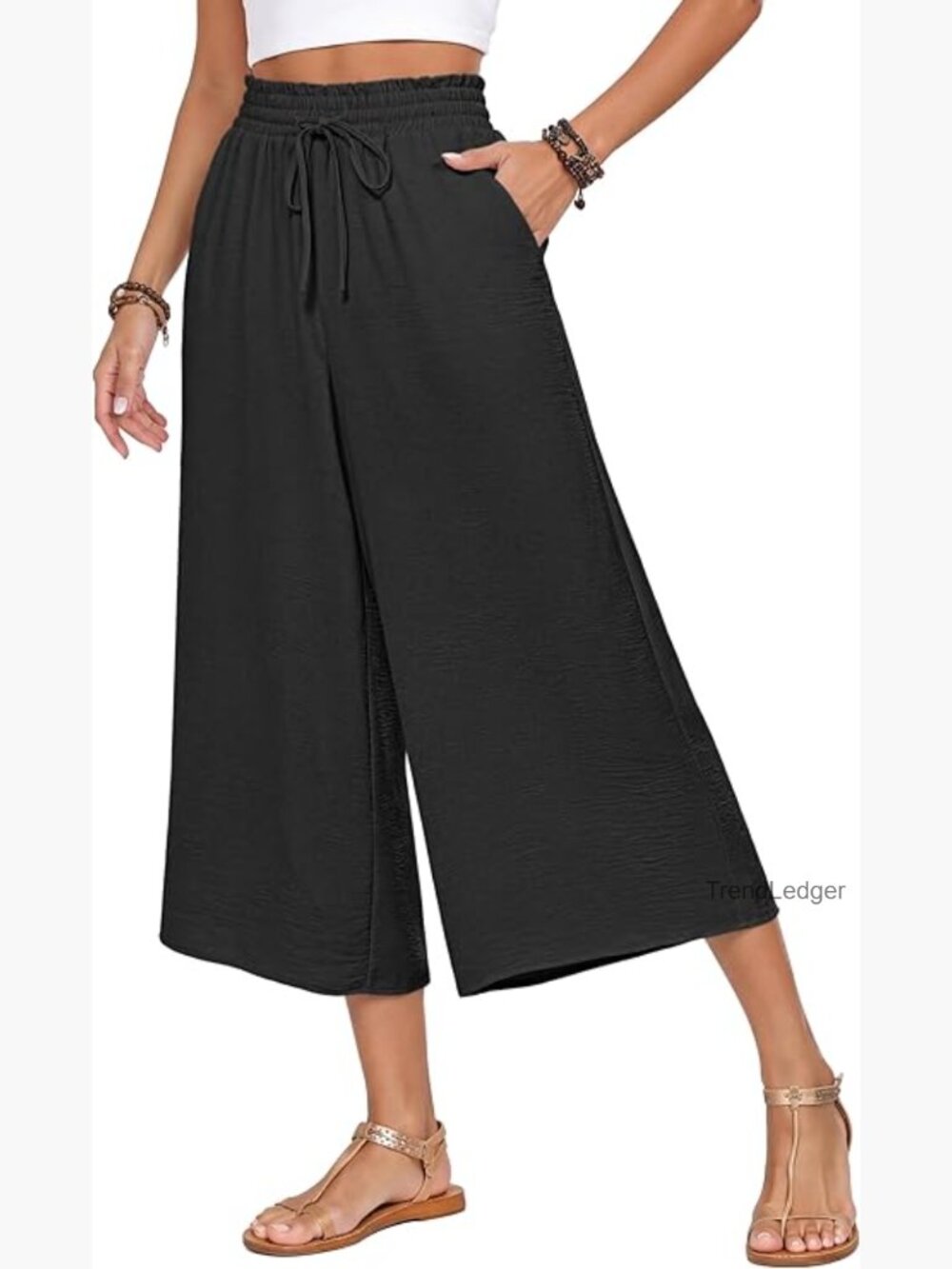 High Waisted Smocked Wide Leg Palazzo Pants with Pockets